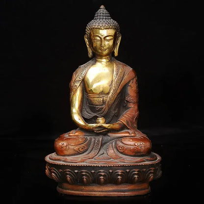 Patung Buddha sakyamuni Shakyamuni, obat Sepuh kuningan ukiran tangan tua