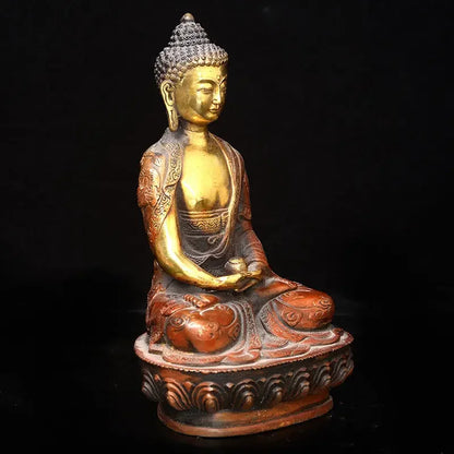Patung Buddha sakyamuni Shakyamuni, obat Sepuh kuningan ukiran tangan tua