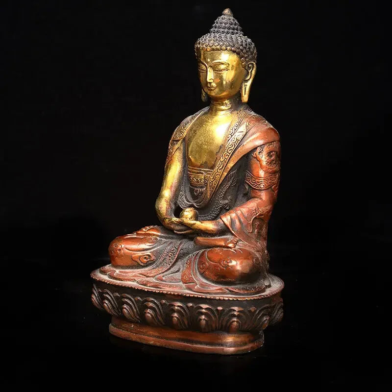 Patung Buddha sakyamuni Shakyamuni, obat Sepuh kuningan ukiran tangan tua