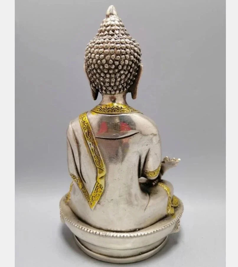 Patung Kerajinan Buddha Apoteker Sakyamuni Tembaga Putih Tiongkok