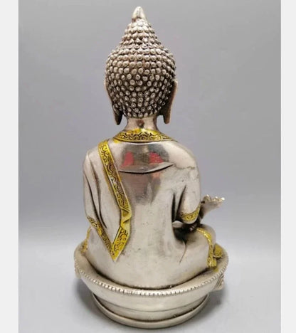 Patung Kerajinan Buddha Apoteker Sakyamuni Tembaga Putih Tiongkok