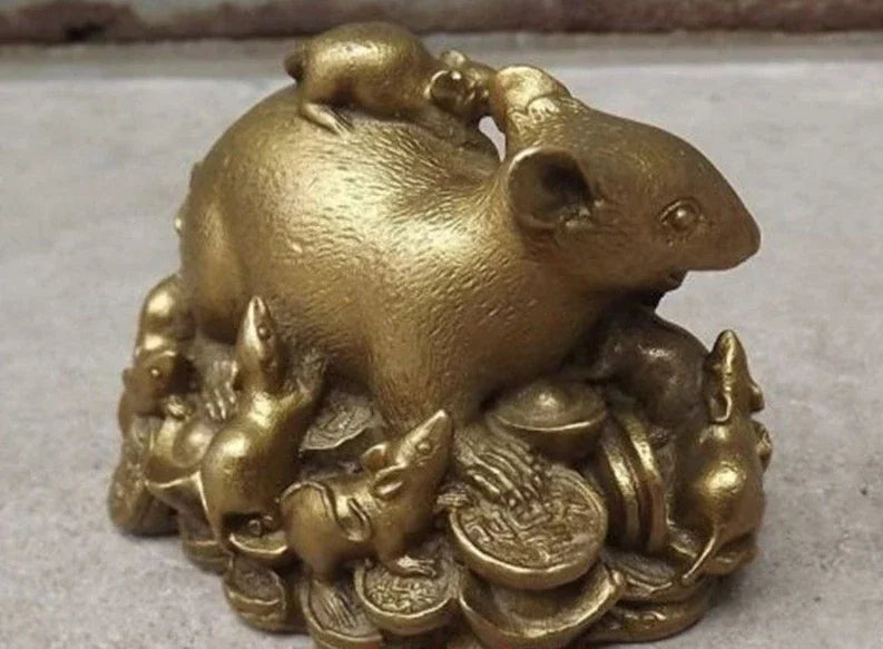 Patung Kuningan Tembaga Tiongkok Patung Tikus Fengshui Mouse-Kerajinan Tangan Logam Dekorasi Rumah