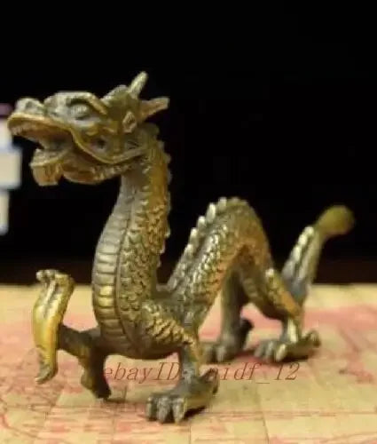 Patung Naga Ukiran Tembaga Tua Pekerjaan Tangan Tiongkok