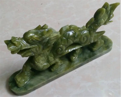 Patung Tembaga 100% China Alami Green Jade Tangan Ukir Naga Yang Indah Patung Kecil