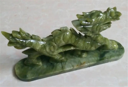 Patung Tembaga 100% China Alami Green Jade Tangan Ukir Naga Yang Indah Patung Kecil