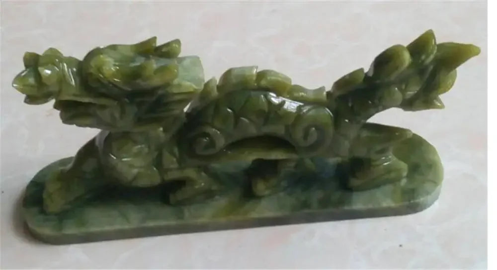 Patung Tembaga 100% China Alami Green Jade Tangan Ukir Naga Yang Indah Patung Kecil