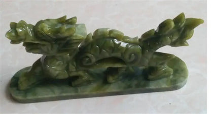 Patung Tembaga 100% China Alami Green Jade Tangan Ukir Naga Yang Indah Patung Kecil