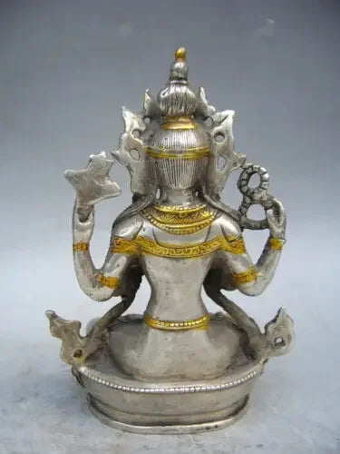 Patung Ukiran Tangan Perak Tibet Patung Buddha Buddha Tibet Patung Tara Putih