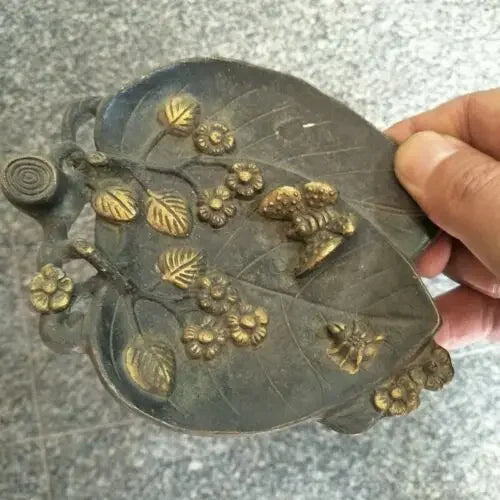 Patung kupu-kupu & daun perunggu Tiongkok ukiran tangan