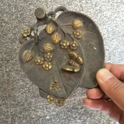 Patung kupu-kupu & daun perunggu Tiongkok ukiran tangan