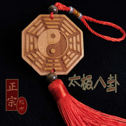 Peach Wood Car with Rearview Mirror Pendant, Authentic Fengshui Decoration, Bring Good Luck Mascot