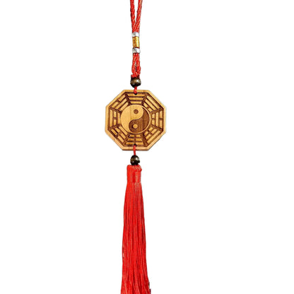 Peach Wood Car with Rearview Mirror Pendant, Authentic Fengshui Decoration, Bring Good Luck Mascot