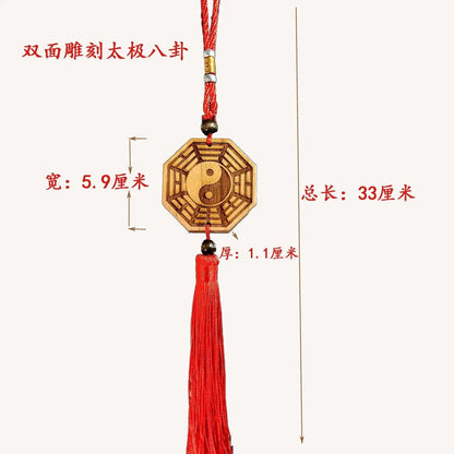 Peach Wood Car with Rearview Mirror Pendant, Authentic Fengshui Decoration, Bring Good Luck Mascot
