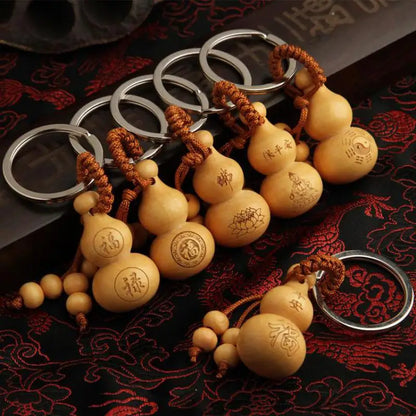 Peach Wood Key Chain Pendant, Ping An Fulu Gourd, Car Key Chain,, Mascot Chinese Fengshui Ornament Christmas Gift