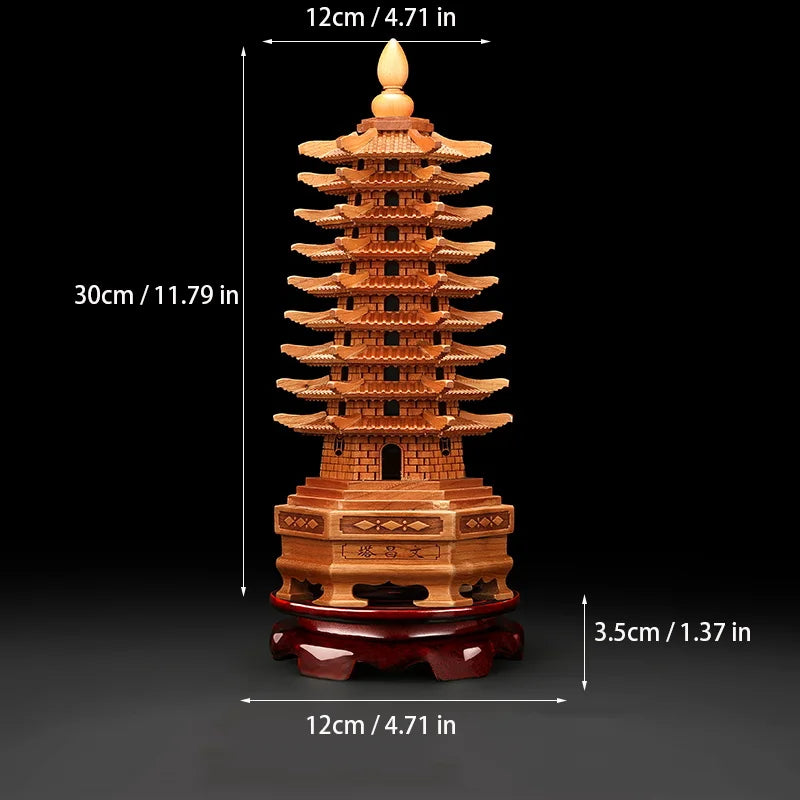 Peach Wood Nine-Story Wenchang Tower Decorative Ornaments  Pure Handmade Luxury Home Living Room, Room, Office Crafts