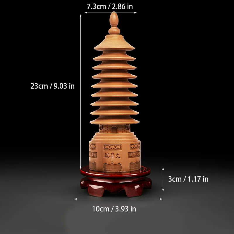 Peach Wood Nine-Story Wenchang Tower Decorative Ornaments  Pure Handmade Luxury Home Living Room, Room, Office Crafts