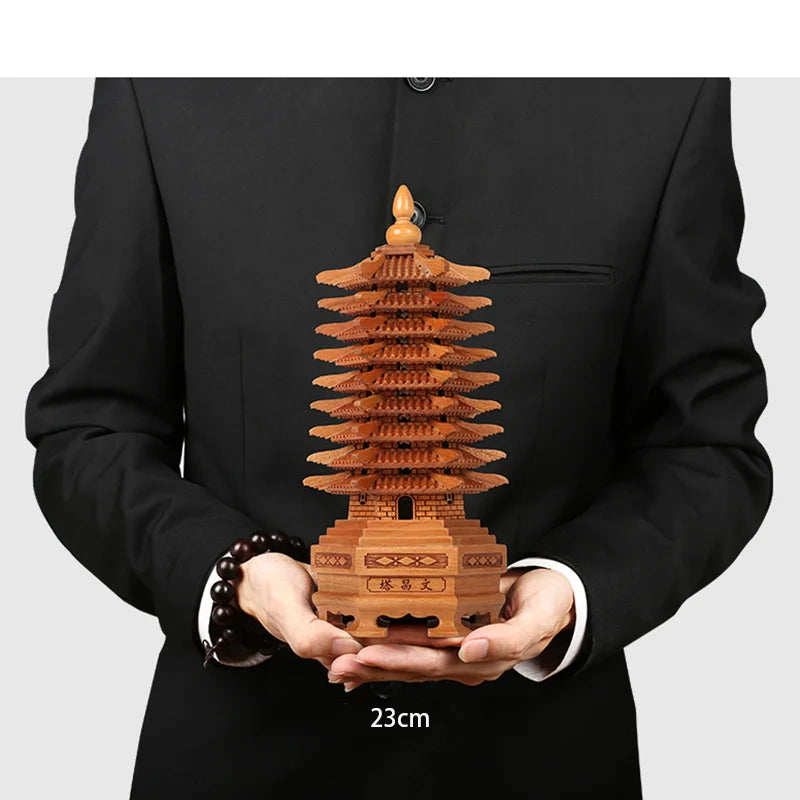 Peach Wood Nine-Story Wenchang Tower Decorative Ornaments  Pure Handmade Luxury Home Living Room, Room, Office Crafts