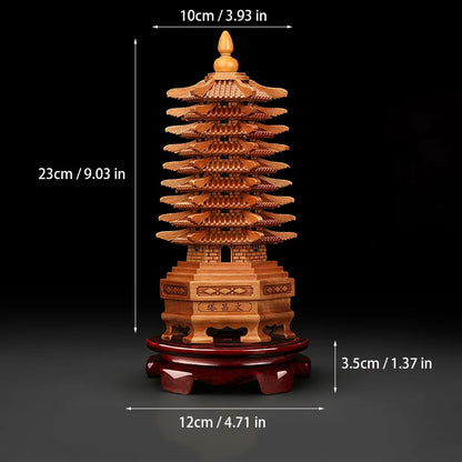 Peach Wood Nine-Story Wenchang Tower Decorative Ornaments  Pure Handmade Luxury Home Living Room, Room, Office Crafts