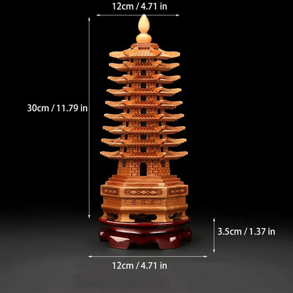 Peach Wood Nine-Story Wenchang Tower Decorative Ornaments  Pure Handmade Luxury Home Living Room, Room, Office Crafts