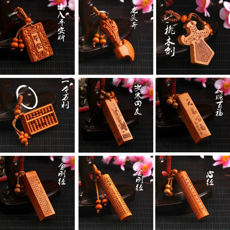 Peach Wood Pendant To Make A Fortune Safe Peach Wood Sword Axe Key Chain Car Bag Ornaments Fengshui Decoration