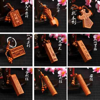 Peach Wood Pendant To Make A Fortune Safe Peach Wood Sword Axe Key Chain Car Bag Ornaments Fengshui Decoration