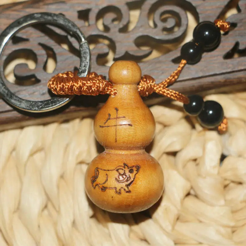 Peach Wood Small Gourd Pendant, Home Safe Fortune, Car Key Chain, Couple Creative Birthday Gift, Feng Shui Decoration for Phone