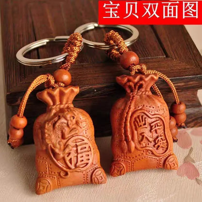 Peach Wood Small Gourd Pendant, Home Safe Fortune, Car Key Chain, Couple Creative Birthday Gift, Feng Shui Decoration for Phone