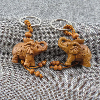 Peach wood carved elephant keychain pendant, hanging accessories, safe and auspicious feng shui small pendant,solid wood knot