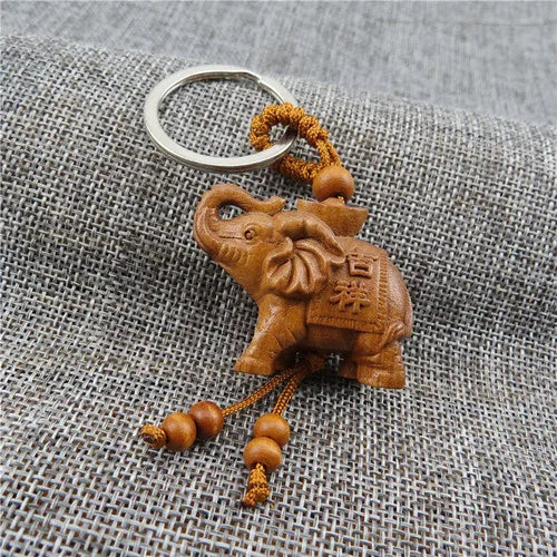 Peach wood carved elephant keychain pendant, hanging accessories, safe and auspicious feng shui small pendant,solid wood knot