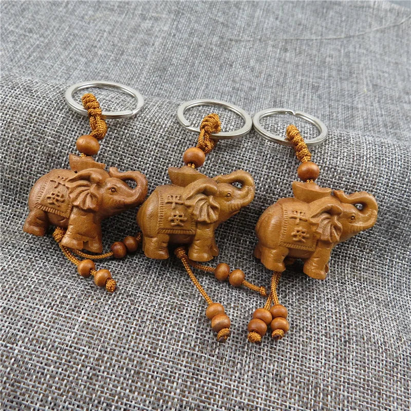 Peach wood carved elephant keychain pendant, hanging accessories, safe and auspicious feng shui small pendant,solid wood knot