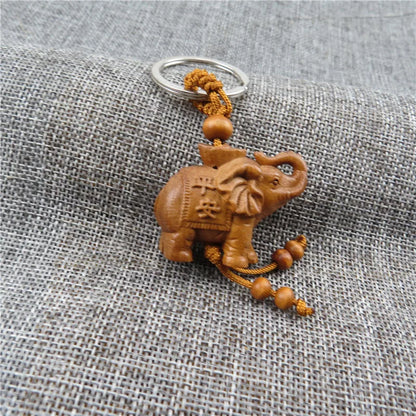 Peach wood carved elephant keychain pendant, hanging accessories, safe and auspicious feng shui small pendant,solid wood knot