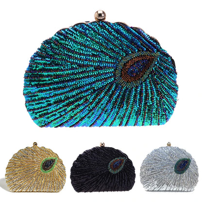 Peacock Green Evening Bag Women Glitter Gradient Sequins Beading Handbag Fashion Oval Party Dress Purse Bridal Wedding Clutches