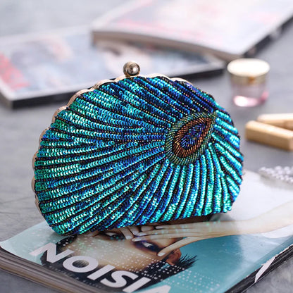 Peacock Green Evening Bag Women Glitter Gradient Sequins Beading Handbag Fashion Oval Party Dress Purse Bridal Wedding Clutches
