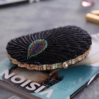 Peacock Green Evening Bag Women Glitter Gradient Sequins Beading Handbag Fashion Oval Party Dress Purse Bridal Wedding Clutches