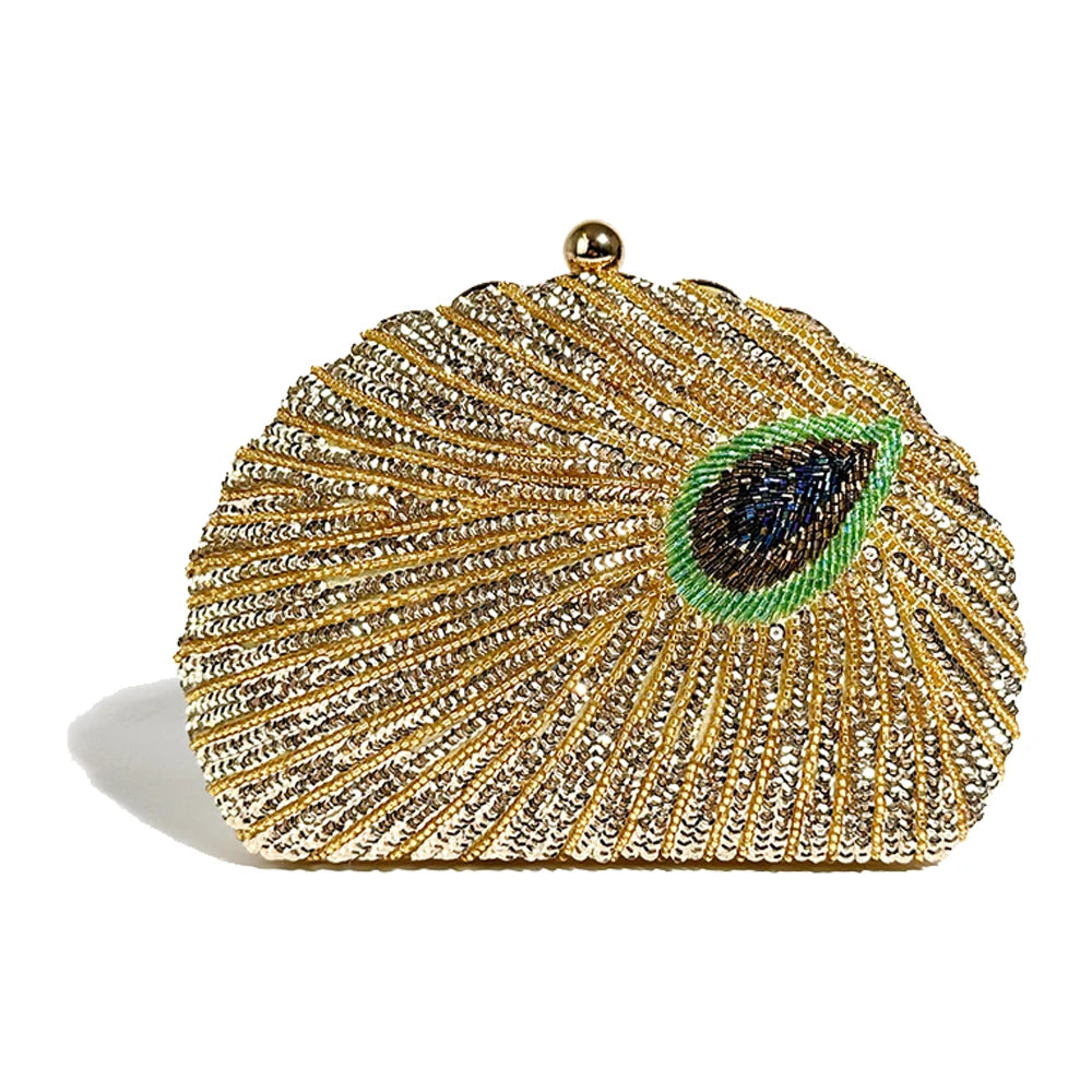 Peacock Green Evening Bag Women Glitter Gradient Sequins Beading Handbag Fashion Oval Party Dress Purse Bridal Wedding Clutches
