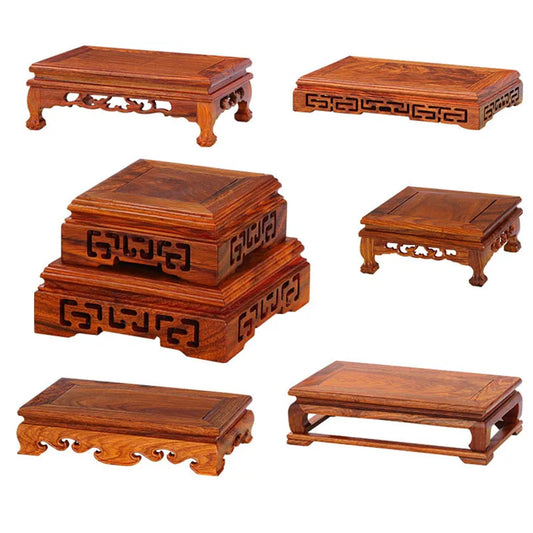 Pear wood Buddha statue, stone ornament base, rectangular solid wood teapot, vase, bonsai, fish tank, square base bracket