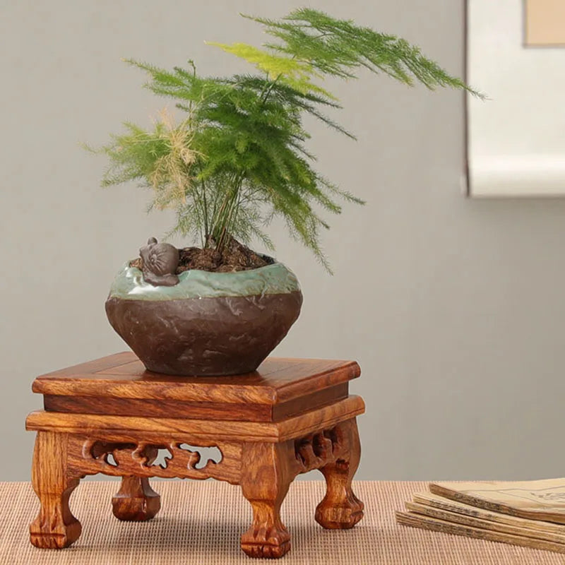 Pear wood Buddha statue, stone ornament base, rectangular solid wood teapot, vase, bonsai, fish tank, square base bracket