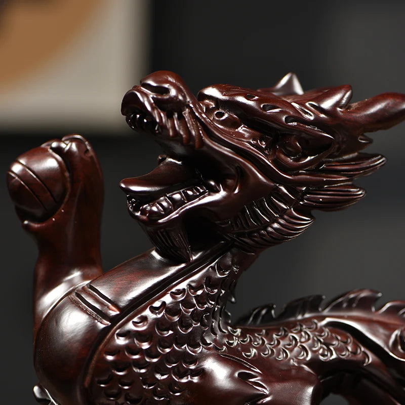 Pear wood carving dragon ornaments, Chinese zodiac dragon solid wood carving crafts, home, living room, office decoration