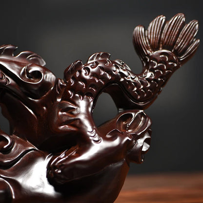 Pear wood carving dragon ornaments, Chinese zodiac dragon solid wood carving crafts, home, living room, office decoration