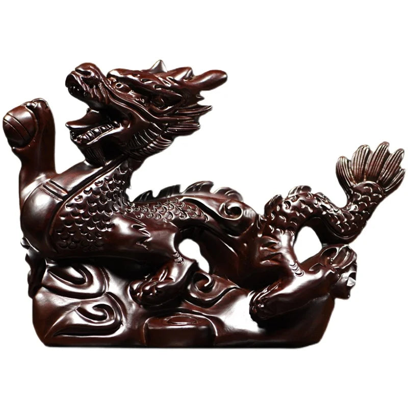 Pear wood carving dragon ornaments, Chinese zodiac dragon solid wood carving crafts, home, living room, office decoration