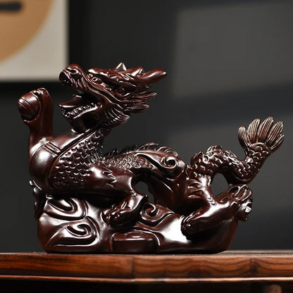 Pear wood carving dragon ornaments, Chinese zodiac dragon solid wood carving crafts, home, living room, office decoration