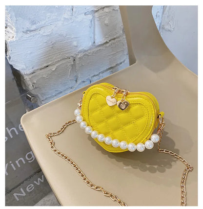 Pearl Handle Girls Mini Shoulder Messenger Bag Princess Wallet Coin Purse Handbags Cute Children's Heart-shaped Crossbody Bags