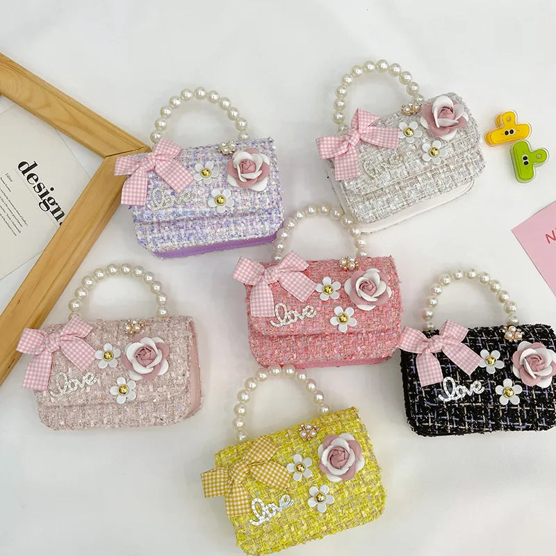 Pearl Kid's Crossbody Bag Money Coin Purse Fashion Handbag Children Princess Shoulder Messenger Bag Bow-knot Pocket Pack
