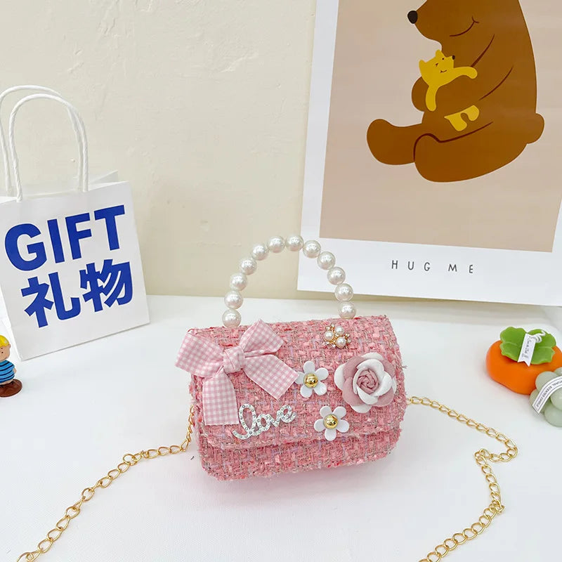 Pearl Kid's Crossbody Bag Money Coin Purse Fashion Handbag Children Princess Shoulder Messenger Bag Bow-knot Pocket Pack