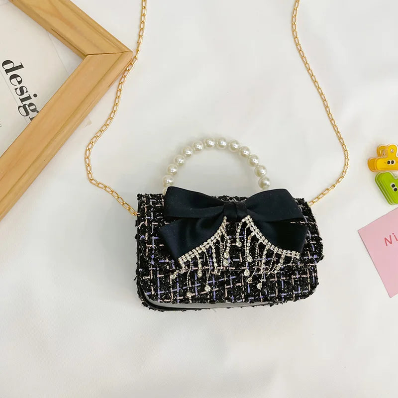 Pearl Kid's Crossbody Bag Money Coin Purse Fashion Handbag Children Princess Shoulder Messenger Bag Bow-knot Pocket Pack