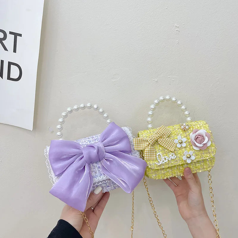 Pearl Kid's Crossbody Bag Money Coin Purse Fashion Handbag Children Princess Shoulder Messenger Bag Bow-knot Pocket Pack