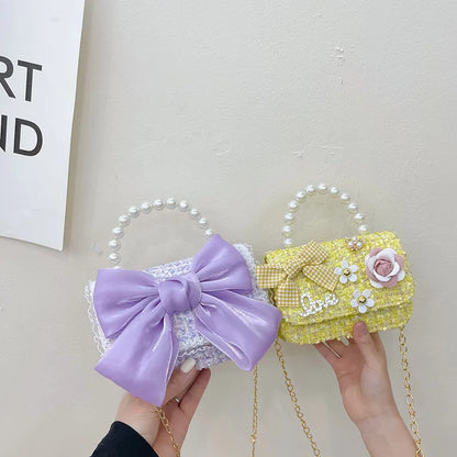 Pearl Kid's Crossbody Bag Money Coin Purse Fashion Handbag Children Princess Shoulder Messenger Bag Bow-knot Pocket Pack