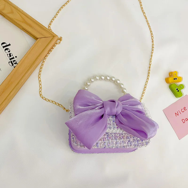 Pearl Kid's Crossbody Bag Money Coin Purse Fashion Handbag Children Princess Shoulder Messenger Bag Bow-knot Pocket Pack