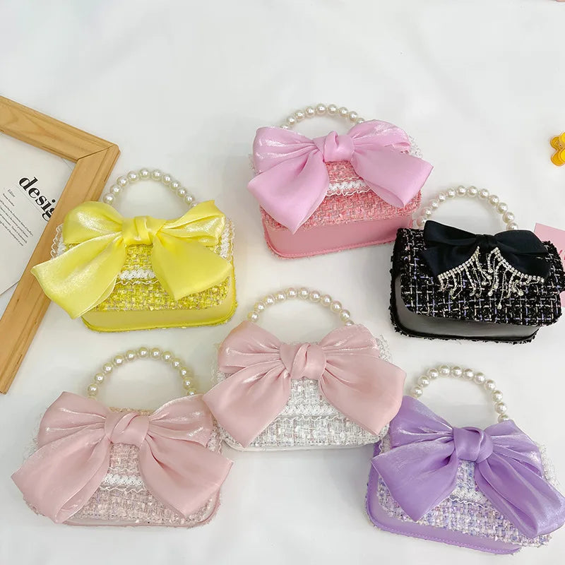 Pearl Kid's Crossbody Bag Money Coin Purse Fashion Handbag Children Princess Shoulder Messenger Bag Bow-knot Pocket Pack