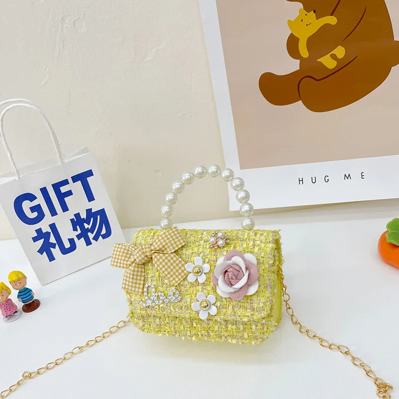 Pearl Kid's Crossbody Bag Money Coin Purse Fashion Handbag Children Princess Shoulder Messenger Bag Bow-knot Pocket Pack